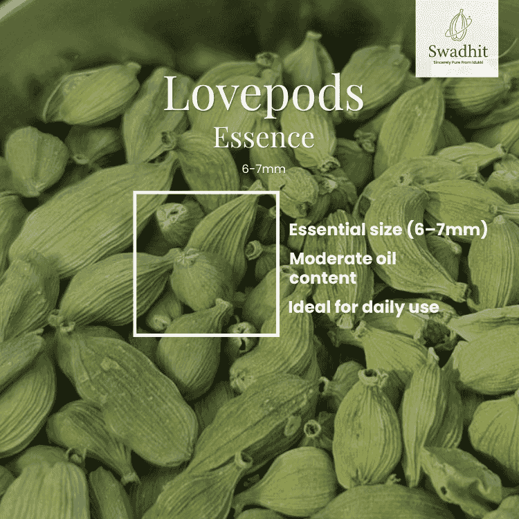 Swadhit Lovepods Essence | Quality Cardamom for Daily Use (6-7mm)